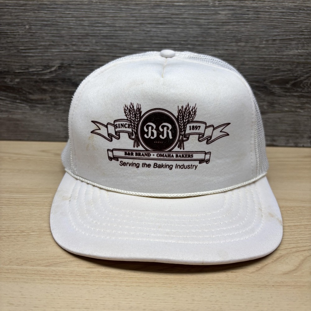 Vintage B&R Brand Omaha Bakers Hat Cap Snap Back Mens One Size Mesh Trucker